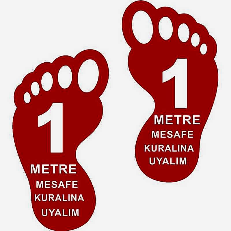 Ayak İzi 1 Metre Mesafeyi Koruyalım Yer Etiketi 30 cm Kırmızı U21076