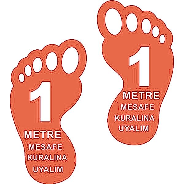 Ayak İzi 1 Metre Mesafeyi Koruyalım Yer Etiketi 30 cm Kırmızı U21076