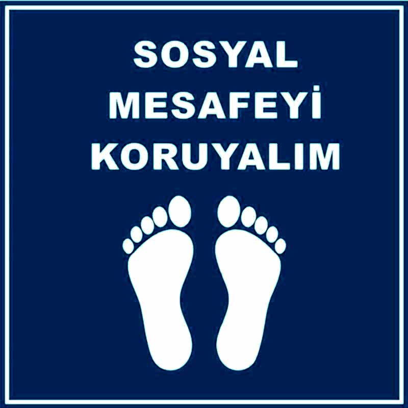 Sosyal Mesafeyi Koruyalım Ayak İzi Yer Etiketi Kare Mavi U21079