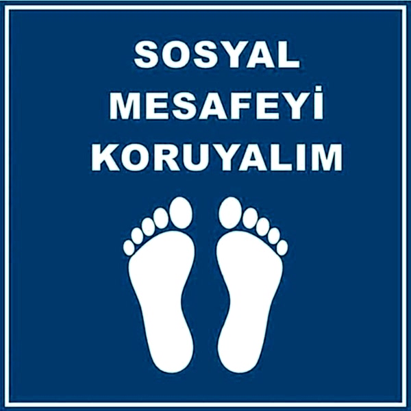 Sosyal Mesafeyi Koruyalım Ayak İzi Yer Etiketi Kare Mavi U21079