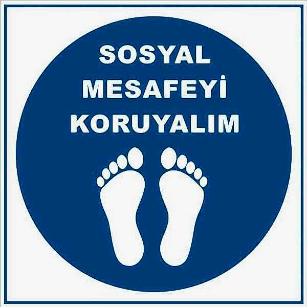 Sosyal Mesafeyi Koruyalım Ayak İzi Yer Etiketi Kare Mavi Çerçeveli U21080