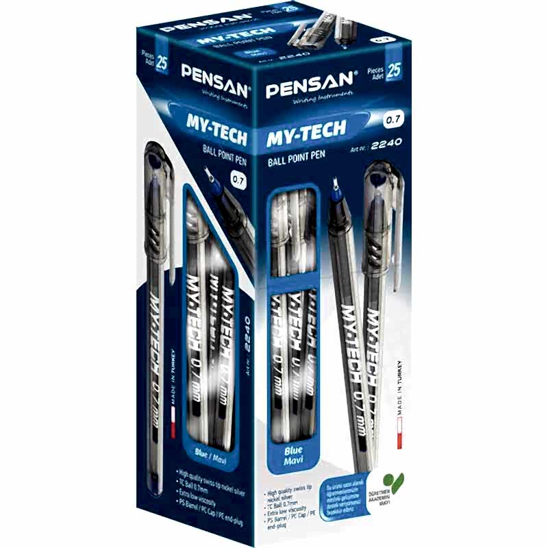 Pensan 2240 My-Tech Tükenmez Kalem İğne Uçlu 0.7 mm 25'li Paket - Mavi