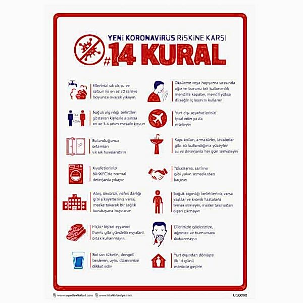 Virüse Karşı 14 Kural Uyarı Levhası 35x50 U10090