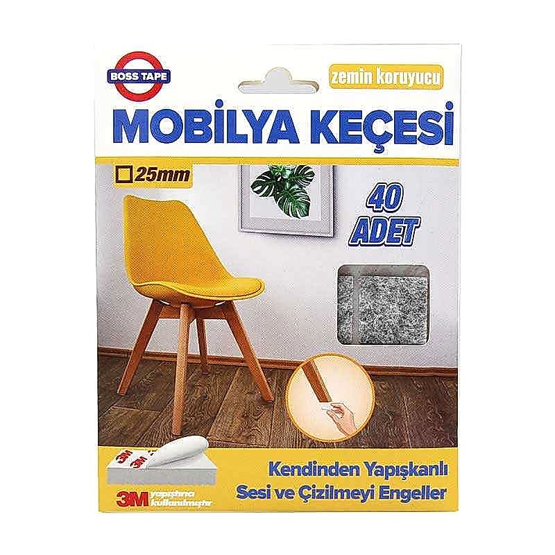 Boss Tape Mobilya Keçesi Kare 40 Adet 25 mm x 25 mm - Gri