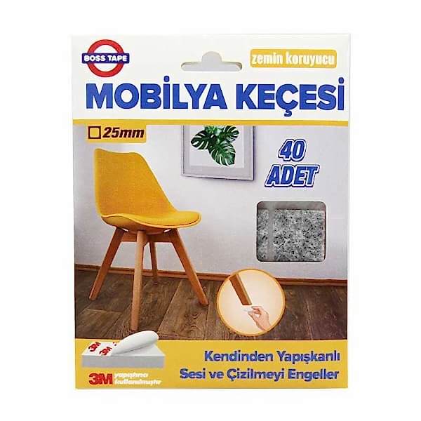 Boss Tape Mobilya Keçesi Kare 40 Adet 25 mm x 25 mm - Gri