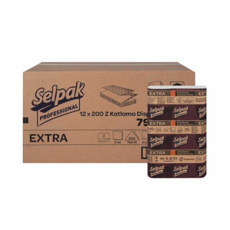 Selpak Professional Extra Z Katlama Kağıt Havlu Çift Katlı 21.5 x 24 cm 200 Yaprak - 12 Adet
