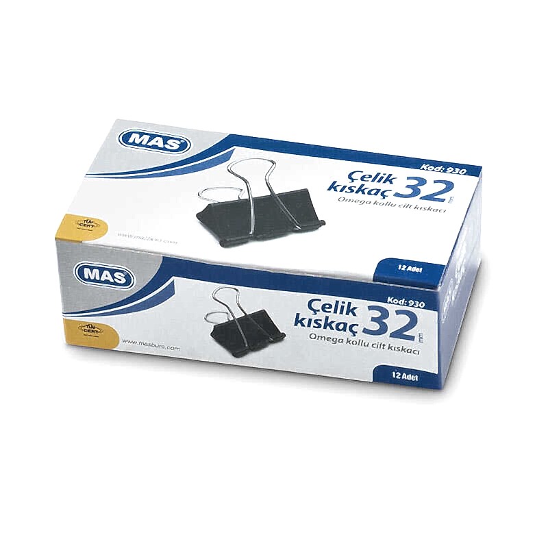 Mas 930 Çelik Kıskaç 32 mm 12'li Paket - Siyah
