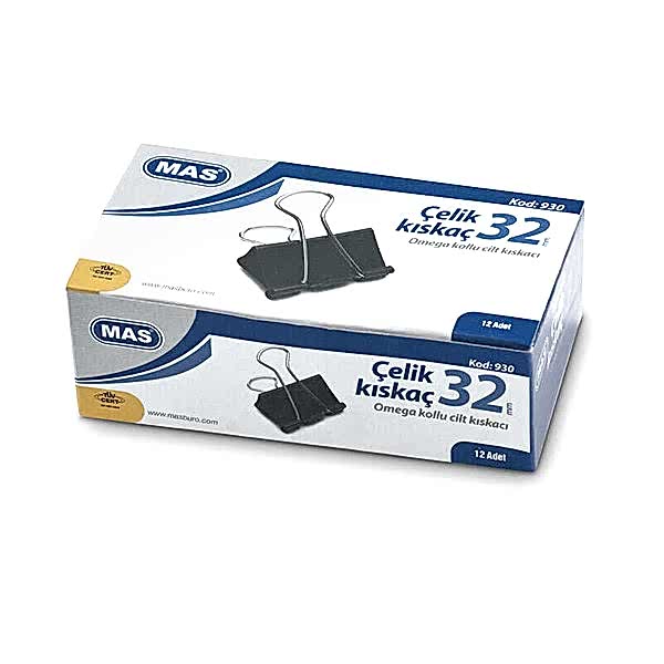 Mas 930 Çelik Kıskaç 32 mm 12'li Paket - Siyah