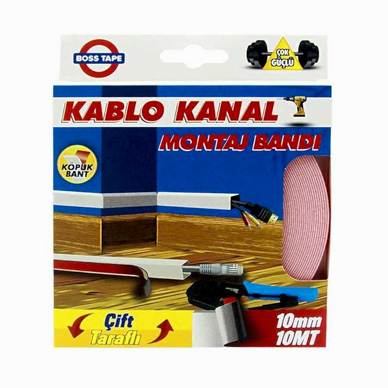 Boss Tape Çift Taraflı Kablo Kanal Montaj Bandı Köpük 10 mm x 10 m - Beyaz