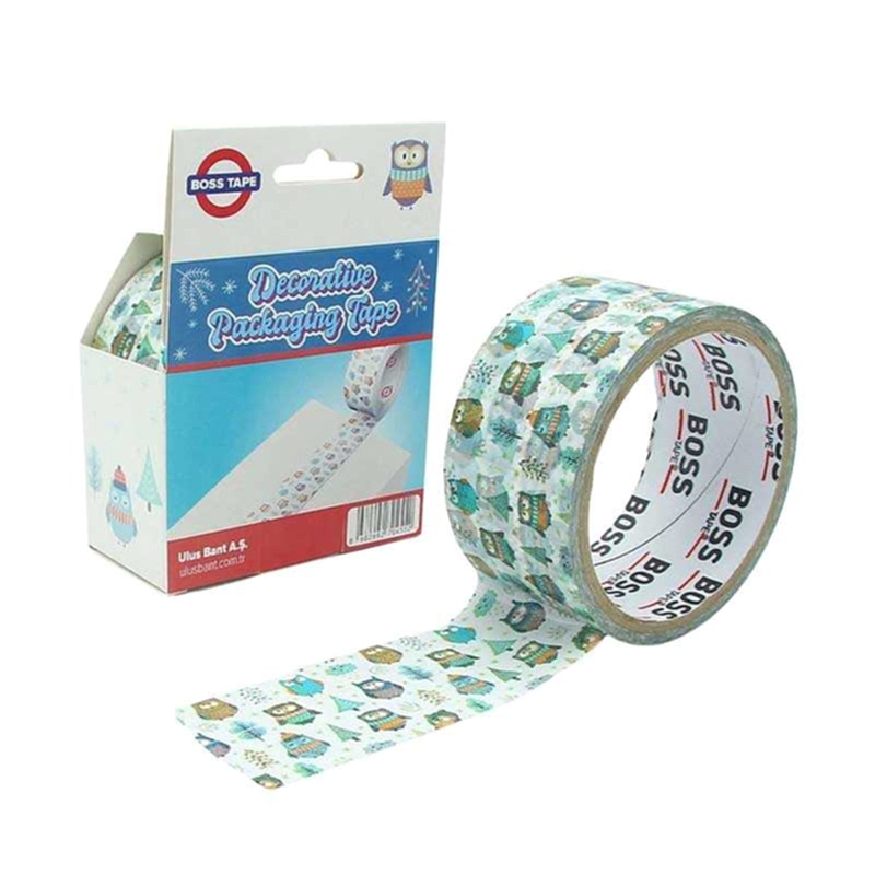 Boss Tape Dekoratif Koli Bandı Baykuş Desenli 45 mm x 25 m - Beyaz