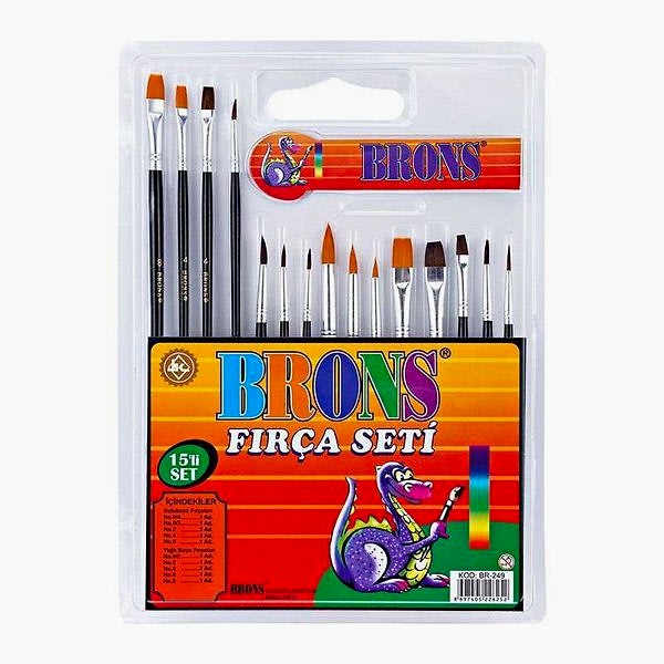 Brons BR249 Fırça Seti 15 li Paket Yağlı Boya - Sulu Boya - Akrilik Boya