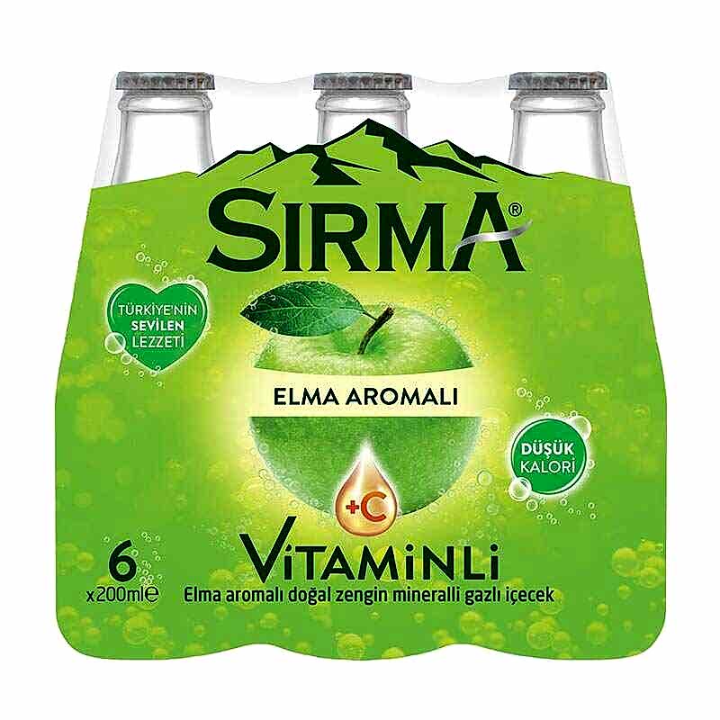 Sırma C-Plus Maden Suyu Elma Aromalı Cam Şişe 200 ml x 6 Adet