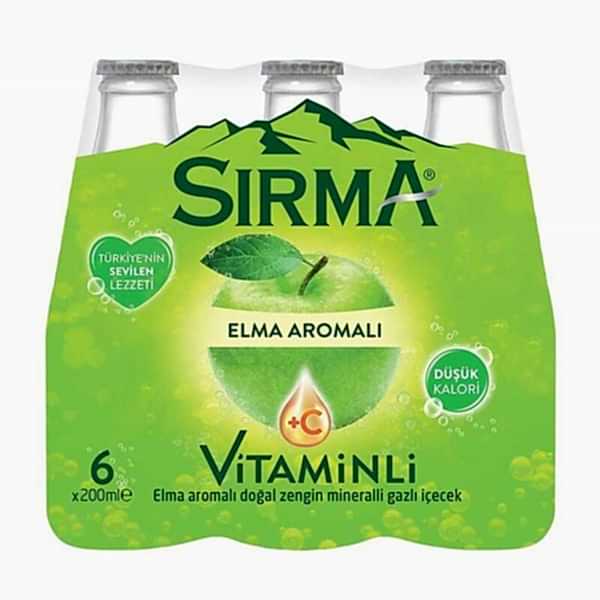 Sırma C-Plus Maden Suyu Elma Aromalı Cam Şişe 200 ml x 6 Adet