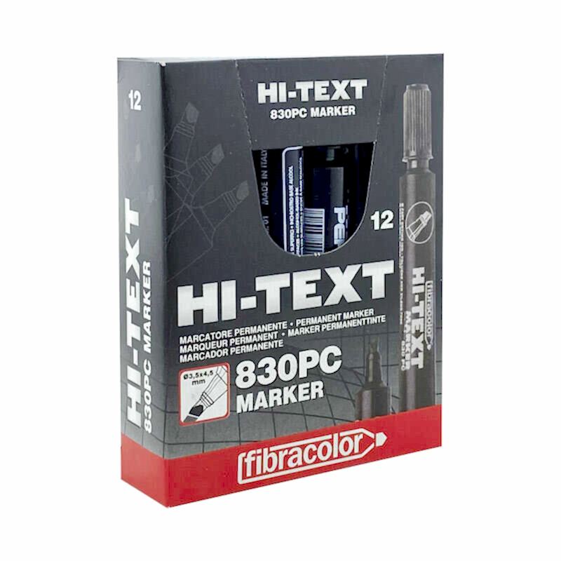 Hi-Text 830-PC Permanent Koli Kalemi Kesik Uçlu 12'li  - Siyah