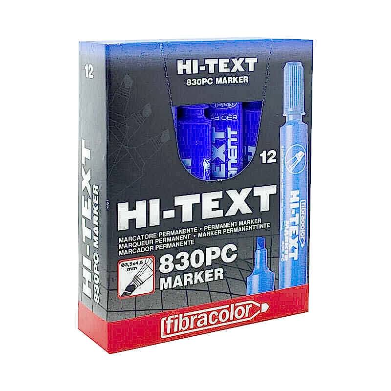 Hi-Text 830-PC Permanent Koli Kalemi Kesik Uçlu 12'li - Mavi