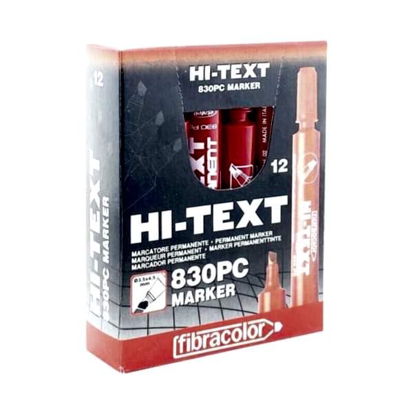 Hi-Text 830-PC Permanent Koli Kalemi Kesik Uçlu 12'li - Kırmızı