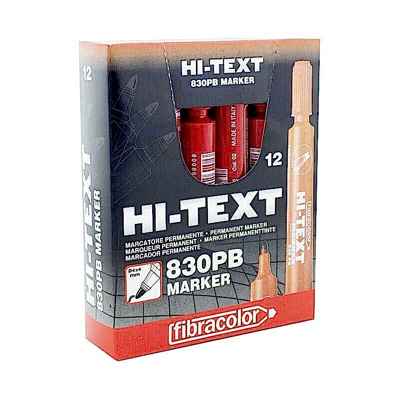 Hi-Text 830-PB Permanent Koli Kalemi Yuvarlak Uçlu 12'li - Kırmızı