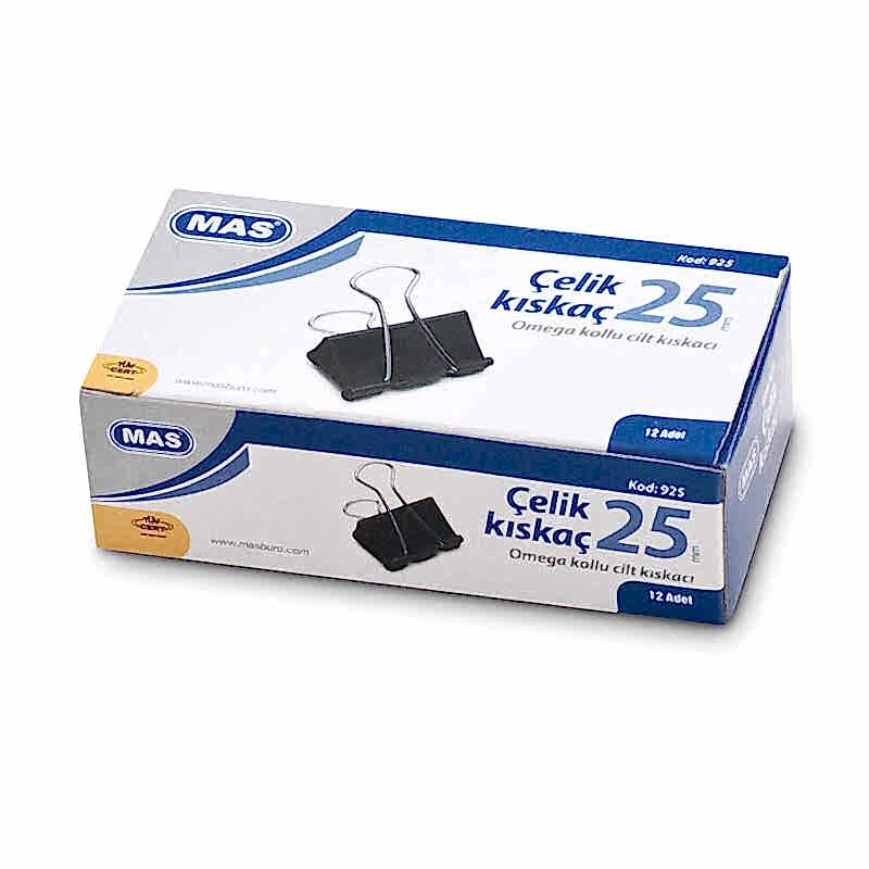 Mas 925 Omega Çelik Kıskaç 25 mm 12'li Paket Siyah