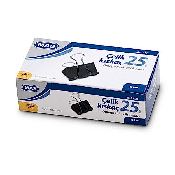 Mas 925 Omega Çelik Kıskaç 25 mm 12'li Paket Siyah