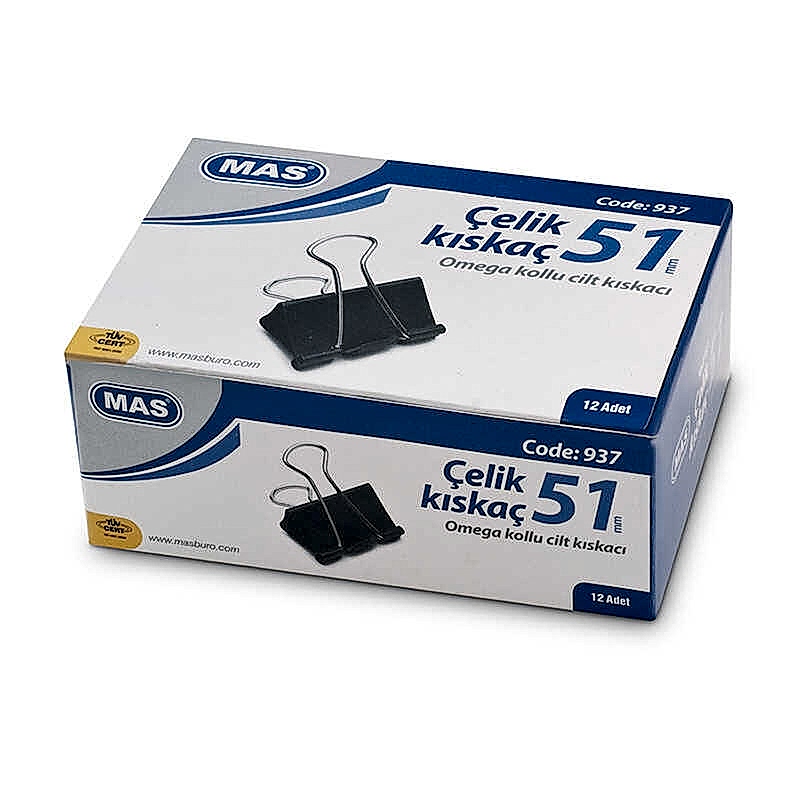Mas 937 Omega Çelik Kıskaç 51 mm 12'li Paket Siyah