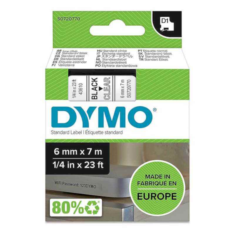 Dymo Şerit D1 Şeffaf/Siyah 6 mm x 7 mt 720770 43610