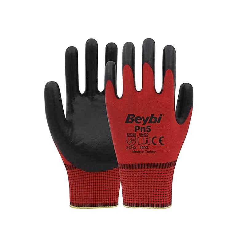Beybi Nitril İş Eldiveni No:10 XL PN5 Kırmızı-Siyah