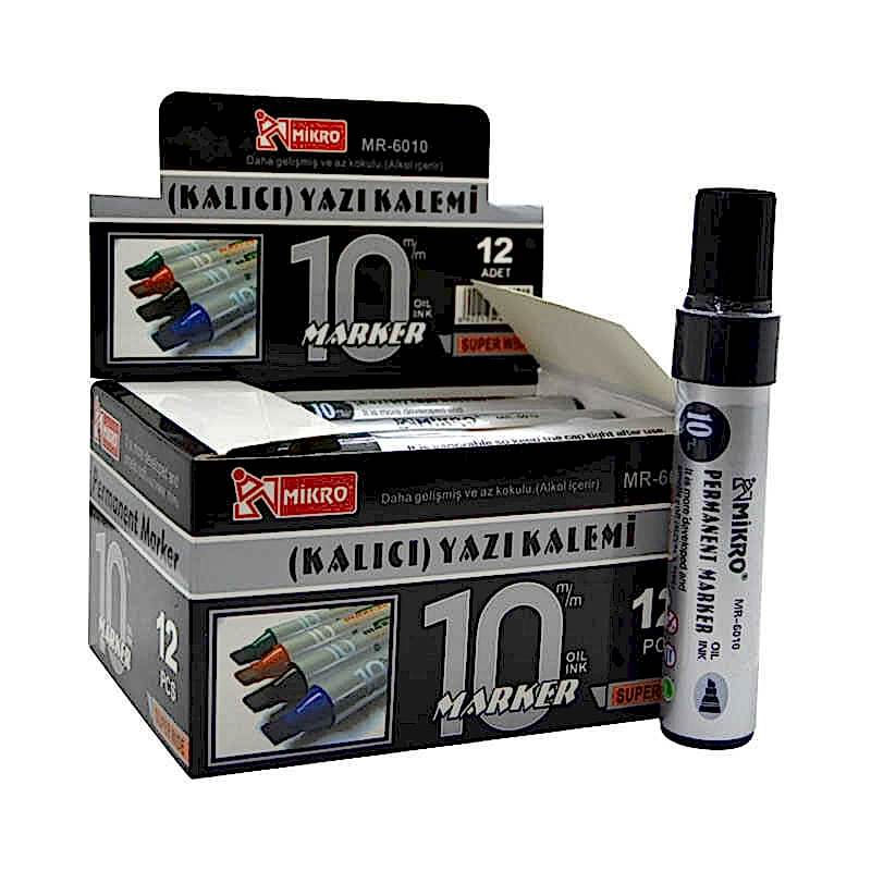 Mikro 6010 Permanent Koli Kalemi Kesik Uç 10 mm Siyah 12 Adet
