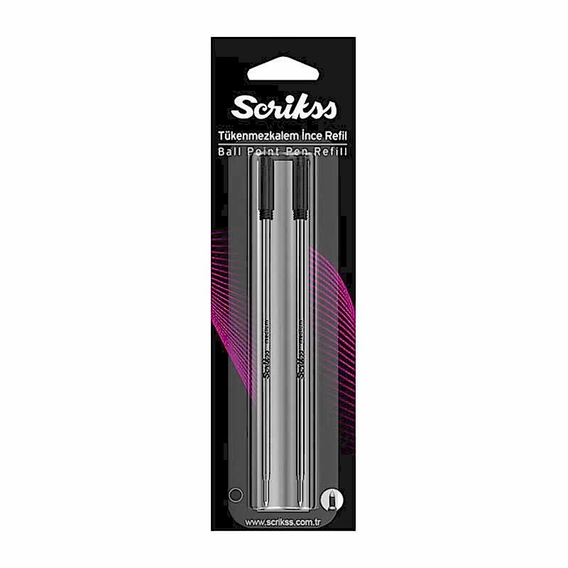 Scrikss 711 Slim Tükenmez Kalem Refili 0.7 mm Siyah 2'li Blister