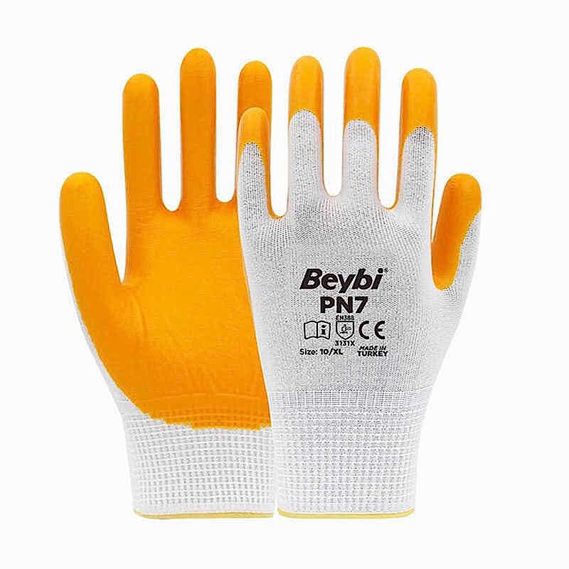 Beybi Nitril İş Eldiveni No:10 XL PN7 Sarı-Beyaz