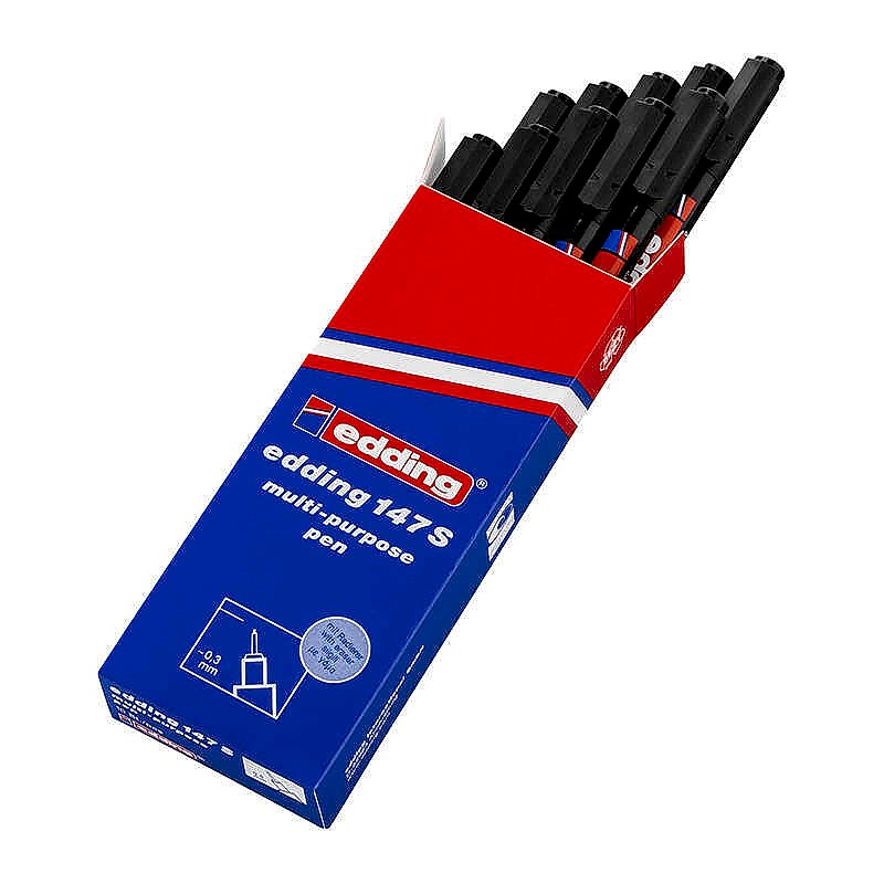 Edding 147S Silinebilir Asetat Kalemi Silgili 0.3 mm Siyah 10 Adet