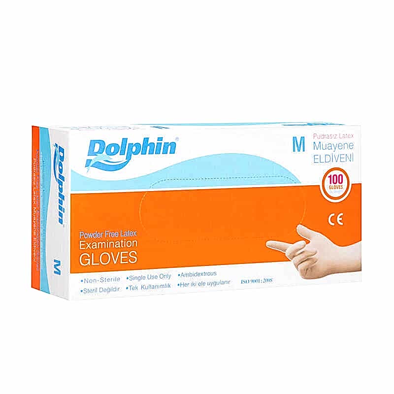 Dolphin Lateks Pudrasız Muayene Eldiveni Medium 100lü